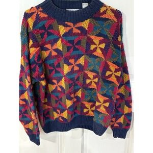 Vintage Colorful Northern Isles Hand Knit Sweater Ramie/Cotton Medium